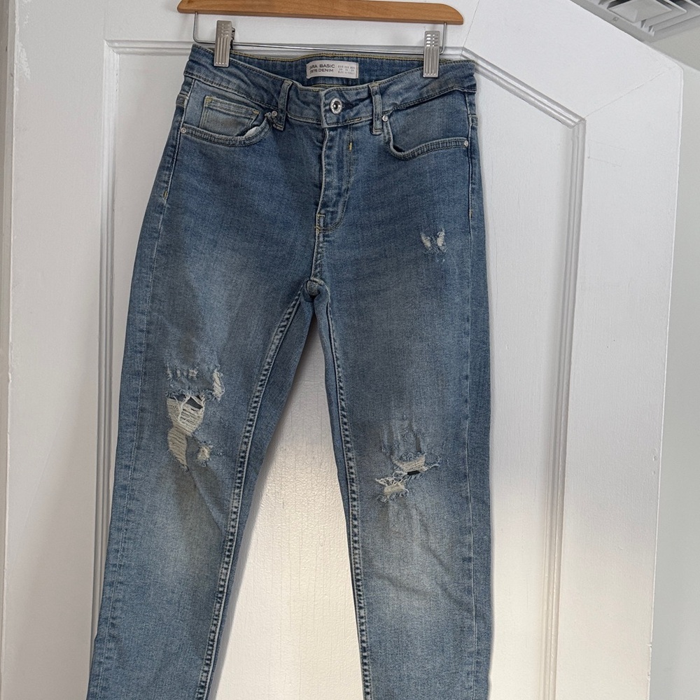 Zara Light Blue Distressed Skinny Jeans